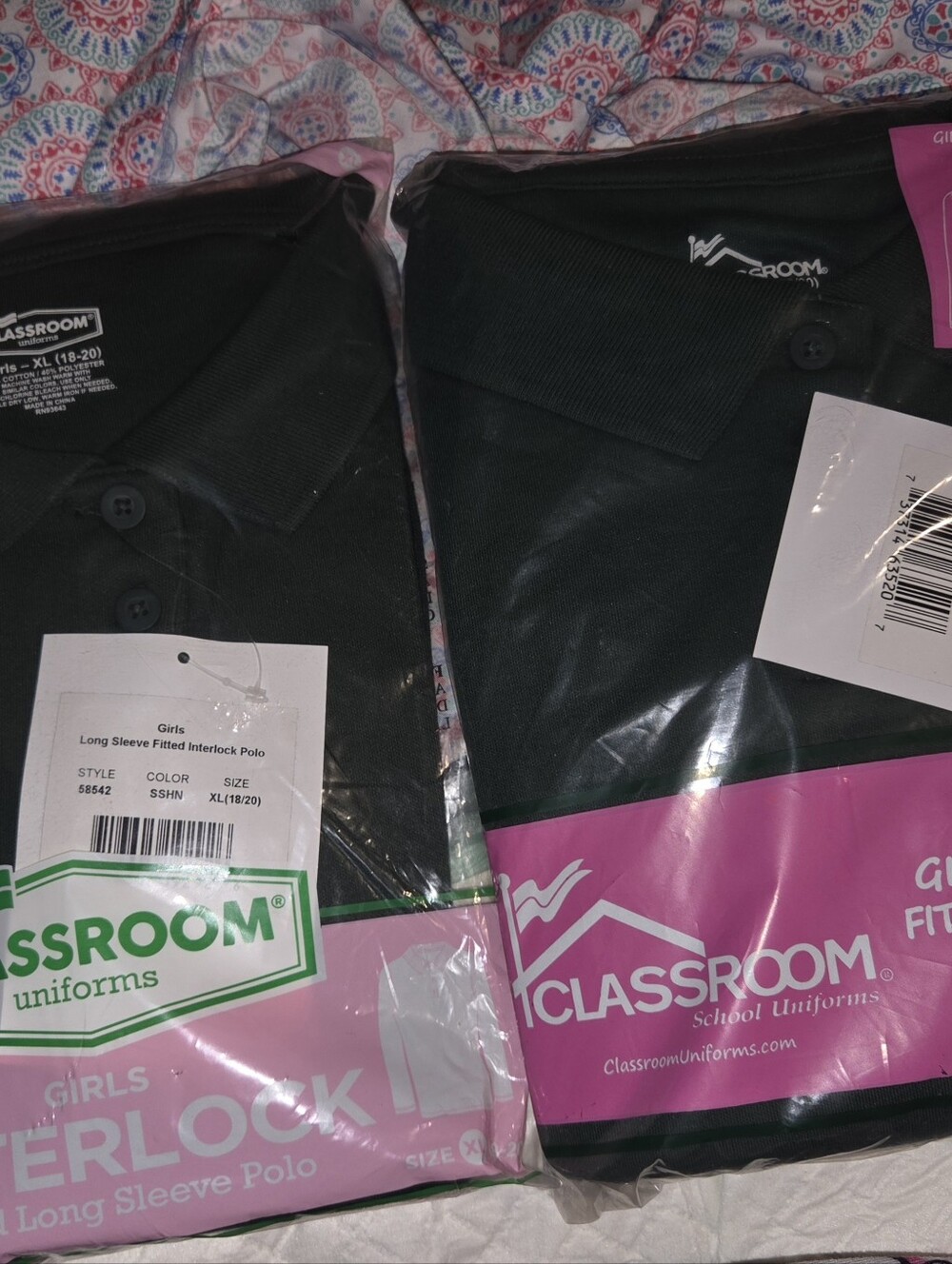 Bundle of 2 Uniforms Classroom Girls Green Long Sleeve Shirts Polo Size XL 18/20